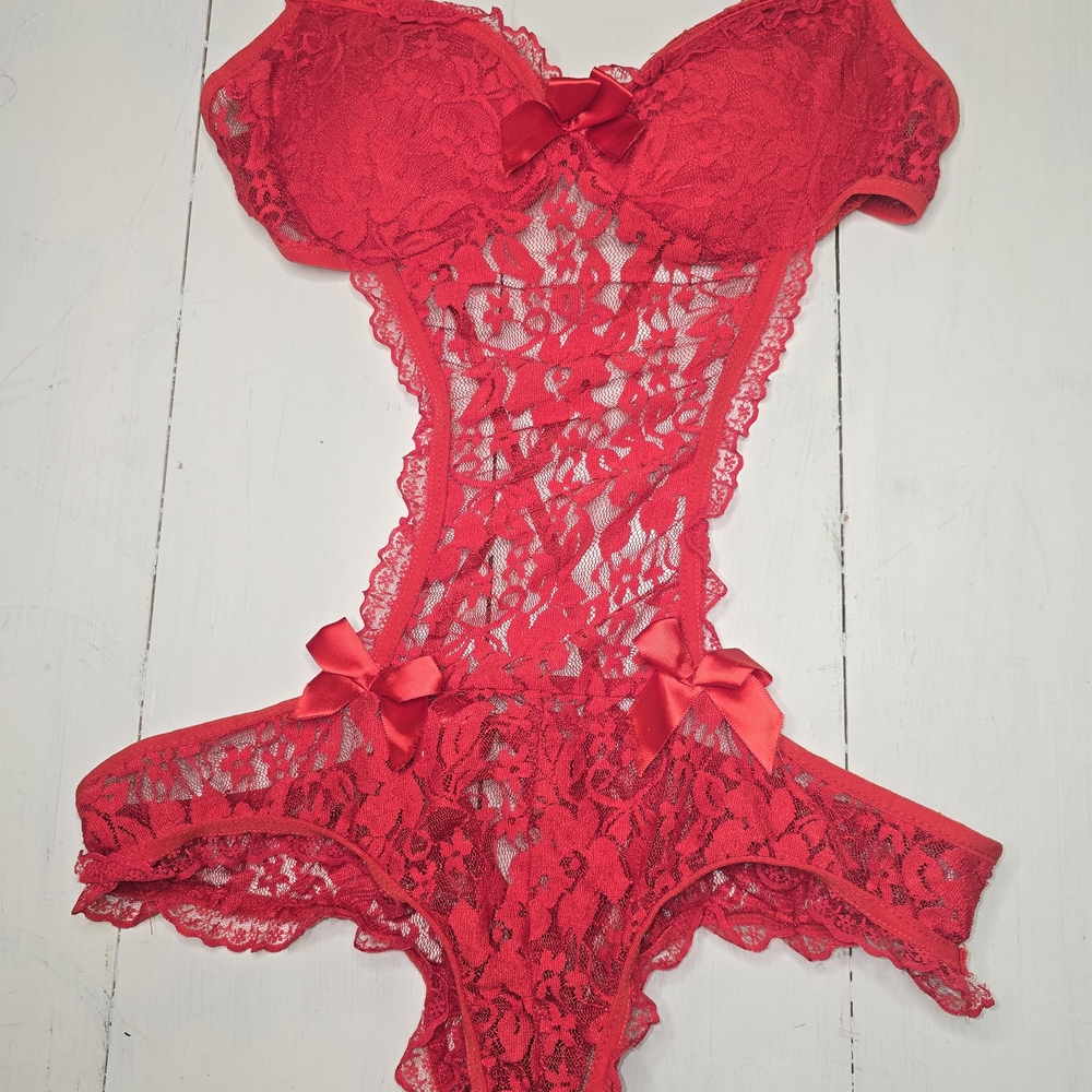 Chic Red Lace Bodysuit